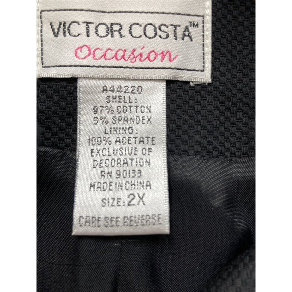 VICTOR COSTA vtg 90s Women Coat 2X Black Embroidered Flowers Button up Longline - Picture 7 of 11
